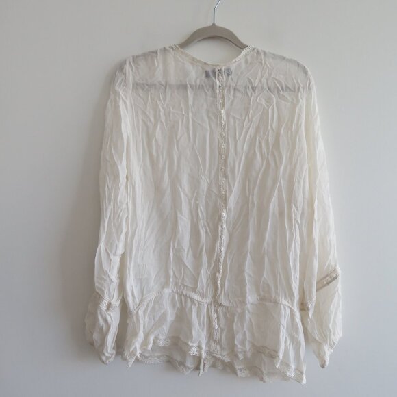 VINTAGE BUFFALO DAVID BITTON Sheer Lace Button Front Top White Y2K Fairy Size M - Picture 12 of 16